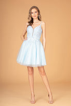 3D Flower Jewel Mesh Short Babydoll Dress Corset Back GLGS3094-HOMECOMING-smcfashion.com