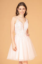 3D Flower Jewel Mesh Short Babydoll Dress Corset Back GLGS3094-HOMECOMING-smcfashion.com