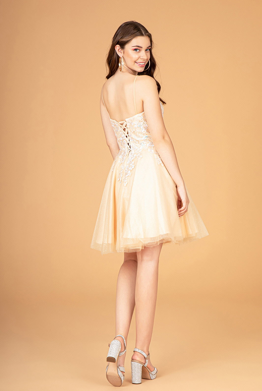 3D Flower Jewel Mesh Short Babydoll Dress Corset Back GLGS3094-HOMECOMING-smcfashion.com