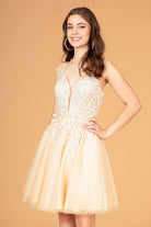 3D Flower Jewel Mesh Short Babydoll Dress Corset Back GLGS3094-HOMECOMING-smcfashion.com