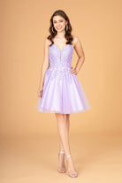 3D Flower Jewel Mesh Short Babydoll Dress Corset Back GLGS3094-HOMECOMING-smcfashion.com