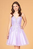 3D Flower Jewel Mesh Short Babydoll Dress Corset Back GLGS3094-HOMECOMING-smcfashion.com