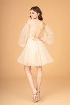 Sheer Bodice Glitter Short Dress Detachable Mesh Long Sleeves GLGS3095-HOMECOMING-smcfashion.com