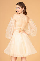 Sheer Bodice Glitter Short Dress Detachable Mesh Long Sleeves GLGS3095-HOMECOMING-smcfashion.com