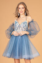 Sheer Bodice Glitter Short Dress Detachable Mesh Long Sleeves GLGS3095-HOMECOMING-smcfashion.com
