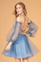 Sheer Bodice Glitter Short Dress Detachable Mesh Long Sleeves GLGS3095-HOMECOMING-smcfashion.com