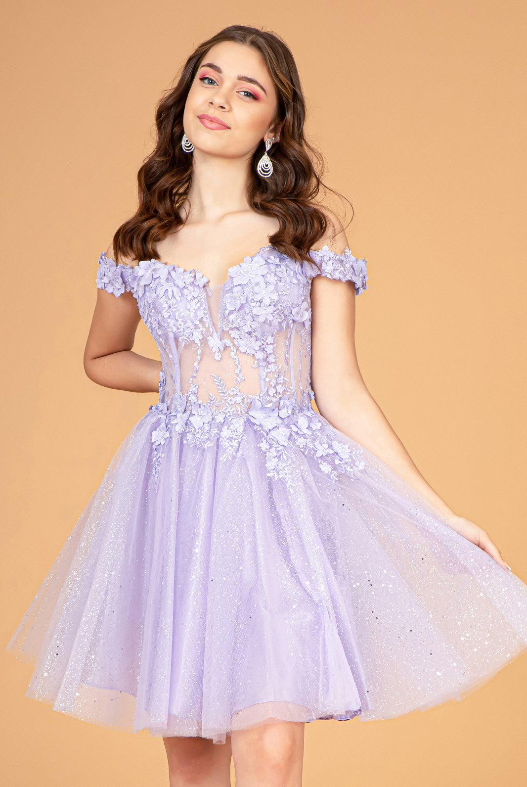 Illusion Sweetheart Mesh Babydoll Short Dress Sheer Bodice GLGS3096-Homecoming Dress-smcfashion.com