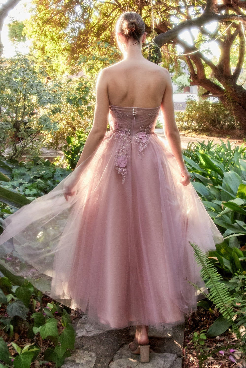 Butterfly Garden Tea Cocktail & Bridesmaid Formal Gown | Midi Length | Cute Strapless Boned Bodice | Vintage Princess Dress ALA1195-smcfashion.com