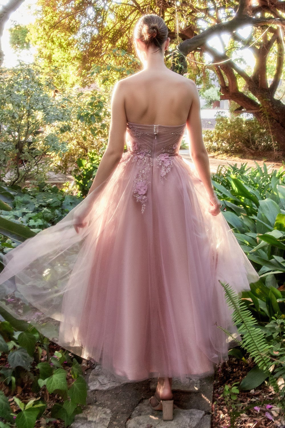 Butterfly Garden Tea Cocktail & Bridesmaid Formal Gown | Midi Length | Cute Strapless Boned Bodice | Vintage Princess Dress ALA1195-smcfashion.com