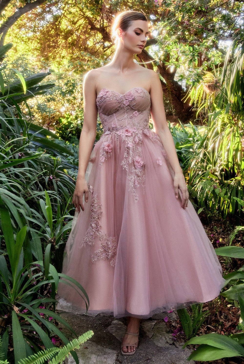 Butterfly Garden Tea Cocktail & Bridesmaid Formal Gown | Midi Length | Cute Strapless Boned Bodice | Vintage Princess Dress ALA1195-smcfashion.com