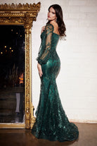 Vintage Mermaid Prom & Bridesmaid Dress Long Sleeves Off Shoulder Bodice Elegant Gown Embellished with Sequin and Flowers CDJ816 Sale-Prom Dress-smcfashion.com