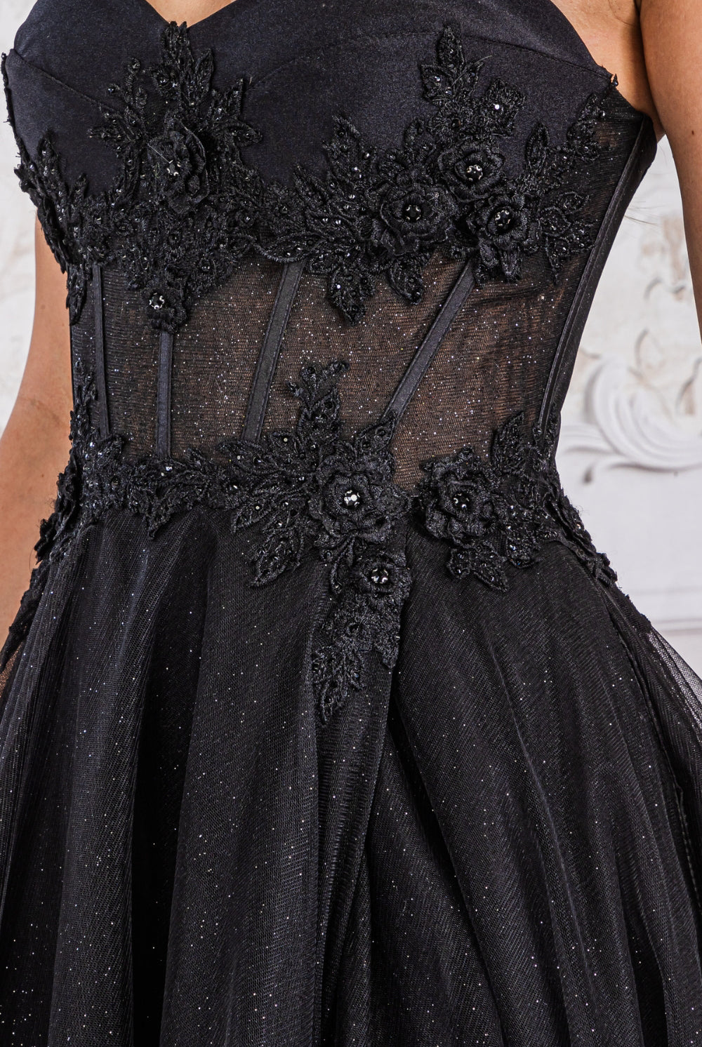 Strapless Embroidered Bodice Side SlitTulle Skirt Long Prom Dress AC7042-Prom Dress-smcfashion.com