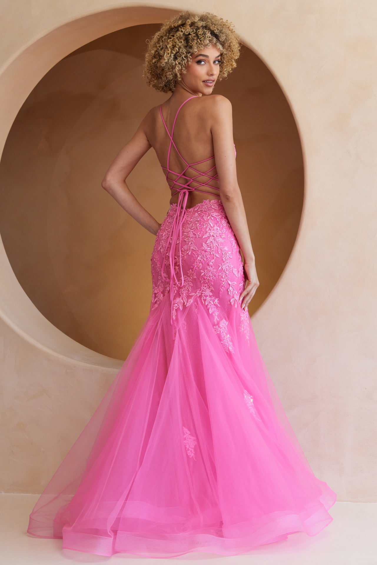 Hot Pink Illusion Sweetheart Long Prom Dress with Spaghetti