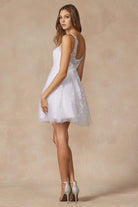 Leaf Lace Embroidered Babydoll Flitter Tulle Short Wedding Dress JT871W Sale-Wedding Dress-smcfashion.com