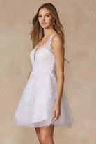 Leaf Lace Embroidered Babydoll Flitter Tulle Short Wedding Dress JT871W Sale-Wedding Dress-smcfashion.com