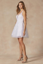 Leaf Lace Embroidered Babydoll Flitter Tulle Short Wedding Dress JT871W Sale-Wedding Dress-smcfashion.com