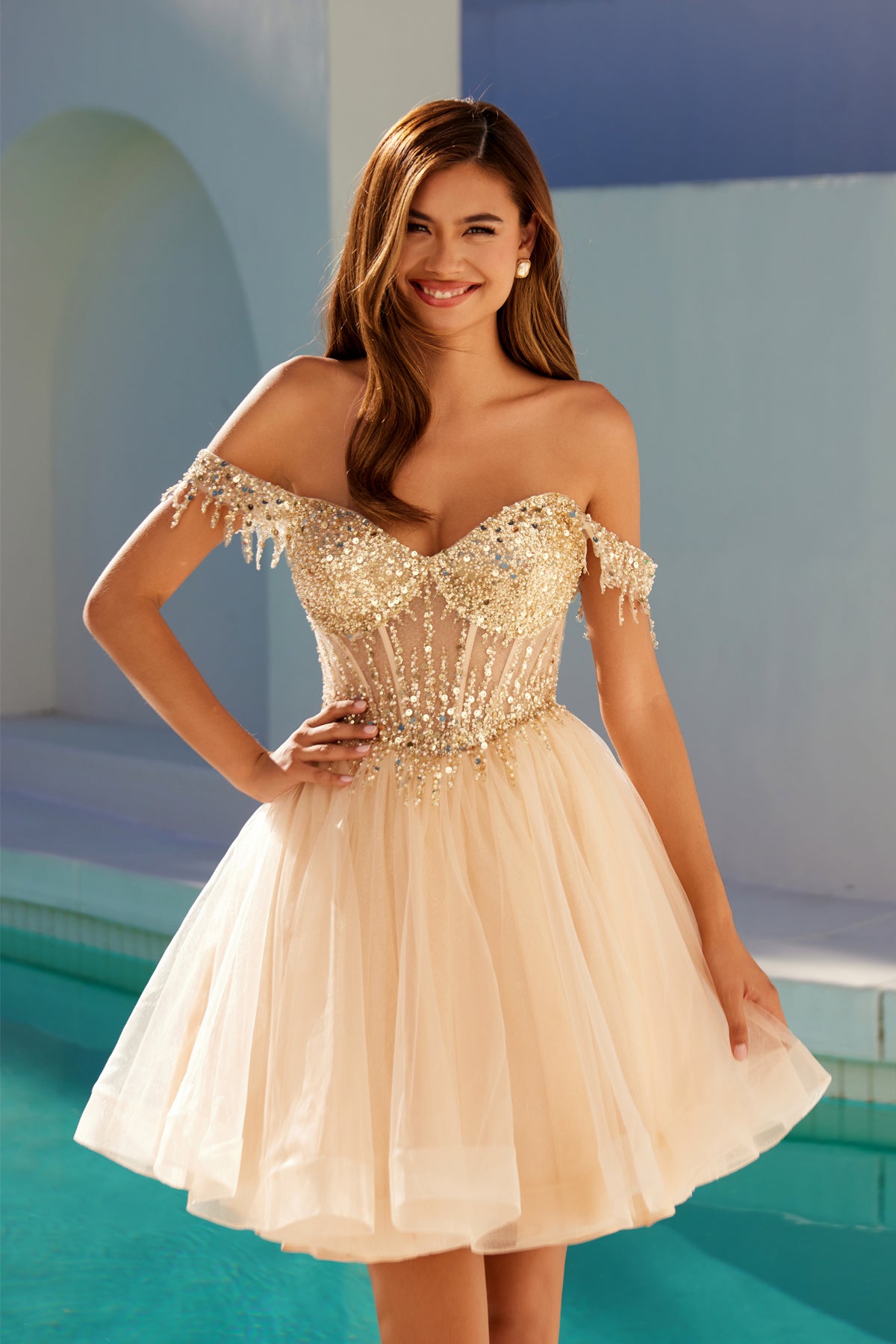 embellished dress short Sequin 5057S 12 / Emerald (Green) Starting at mid Strapless Gold Floral Embellished Mini