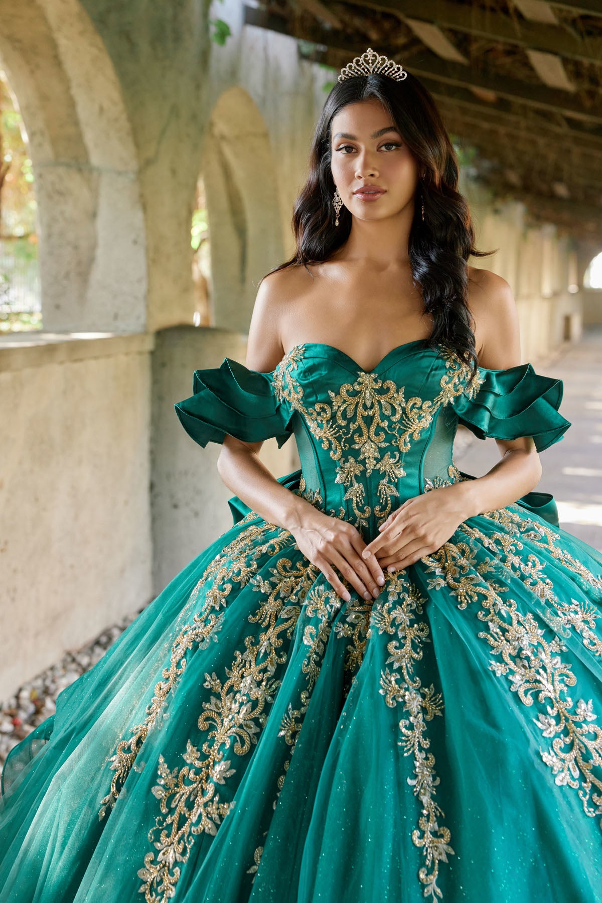 quinceanera dresses emerald green and gold Dresses | Emerald Green With Gold Quinceera Dress Quince Dress Crinolina