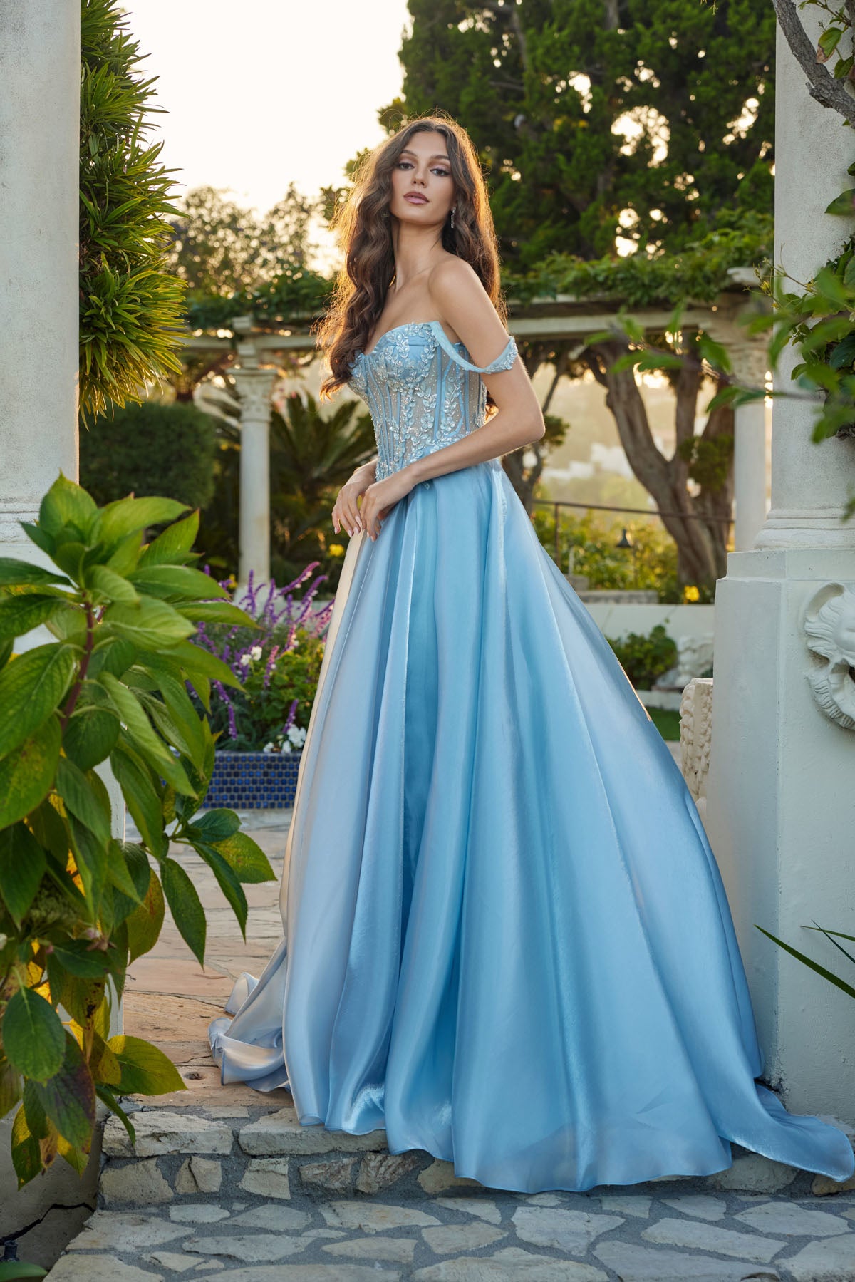 Liquid Satin with Structured Corset Floral Waistband... – smcfashion.com Liquid Satin with Structured Corset Floral Waistband... – smcfashion.com