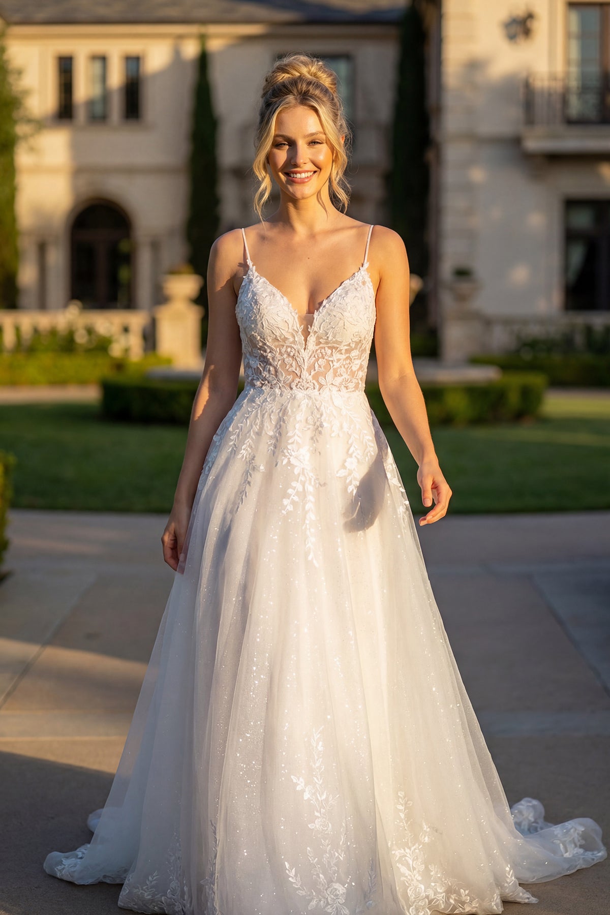 Flowy Lace Bodice Gown with Sheer Overlay Jt2633lw Wedding JTJT2633LW smcfashion.com Flowy Lace Bodice Gown with Sheer Overlay Jt2633lw Wedding JTJT2633LW smcfashion.com