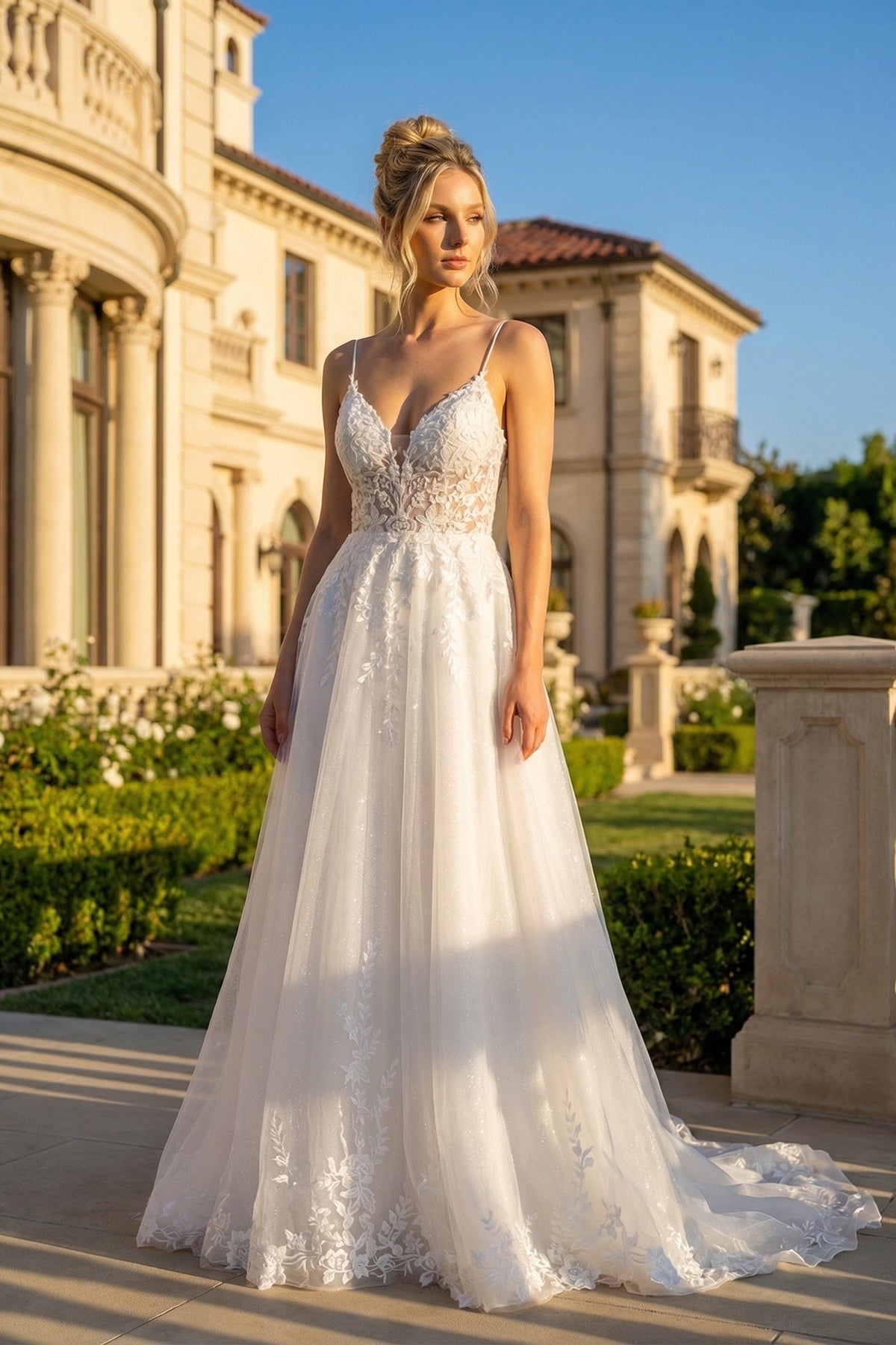 Flowy Lace Bodice Gown with Sheer Overlay Jt2633lw Wedding JTJT2633LW smcfashion.com Flowy Lace Bodice Gown with Sheer Overlay Jt2633lw Wedding JTJT2633LW smcfashion.com