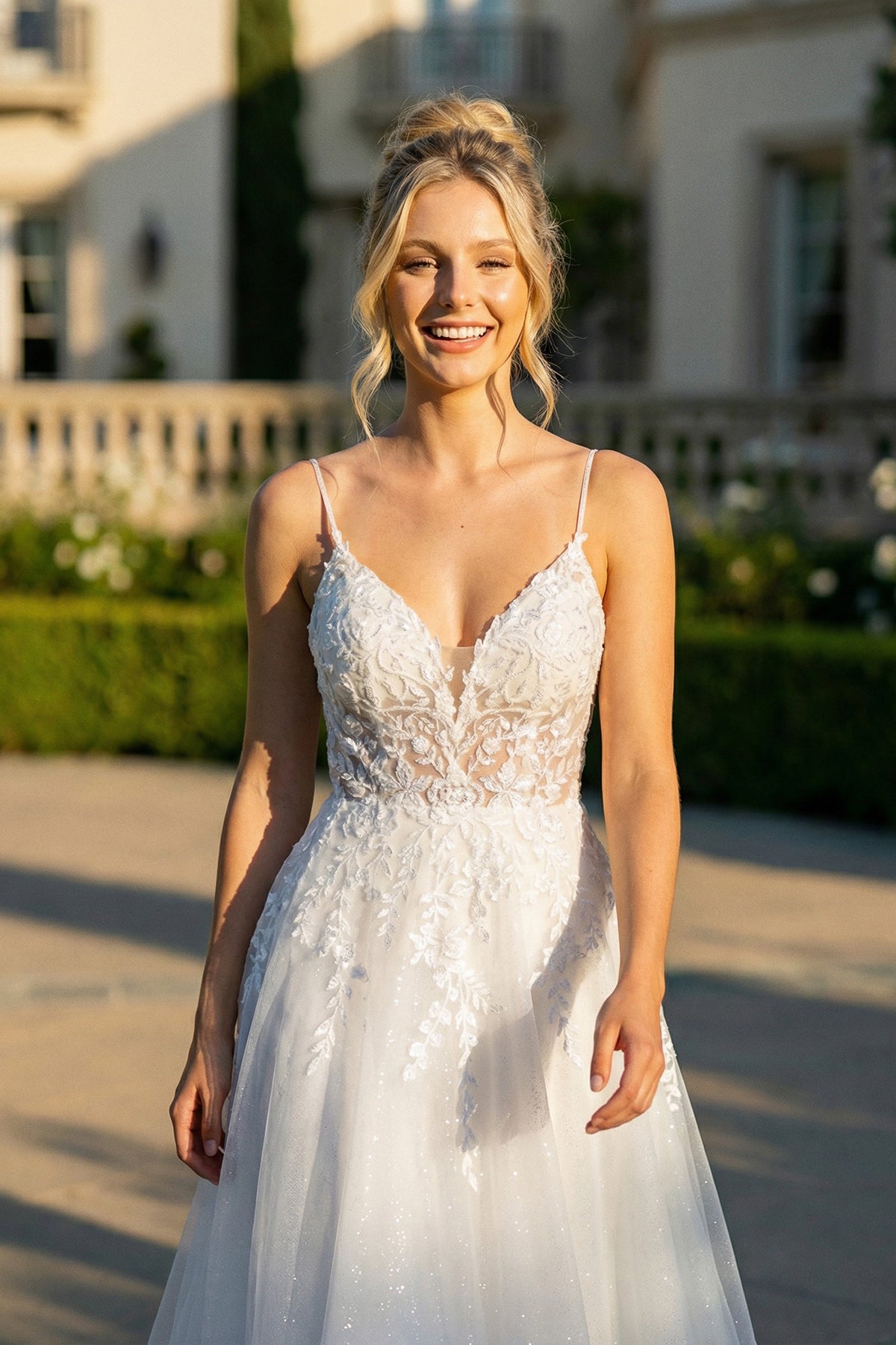 Flowy Lace Bodice Gown with Sheer Overlay Jt2633lw... –