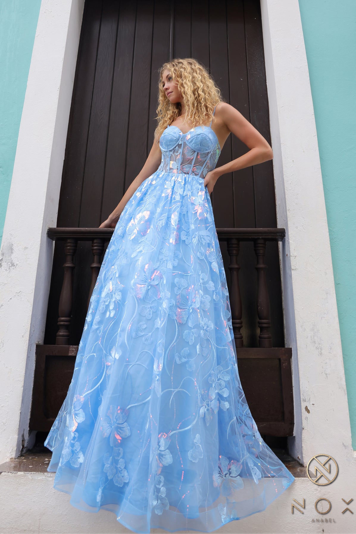 Sheer Bone Corset A-Line Floral Applique Dress NXT1332 –