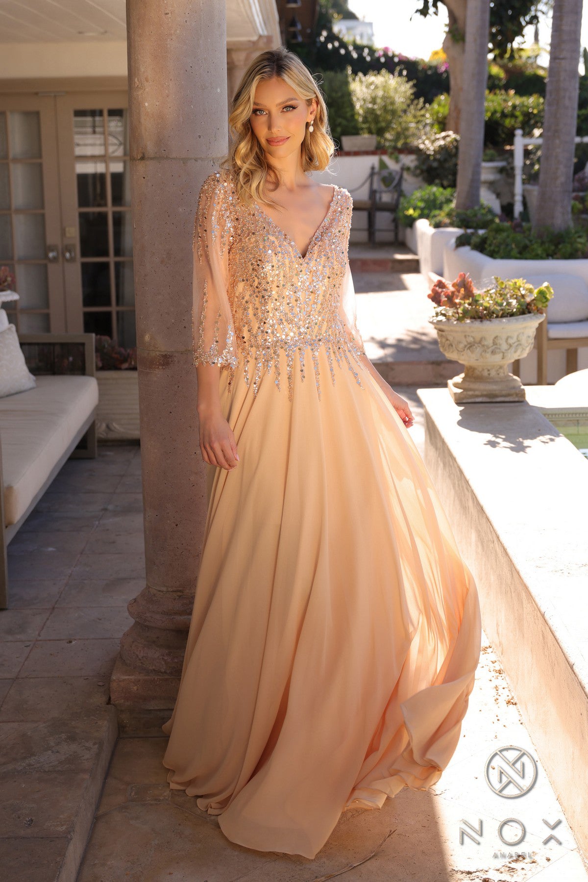 V-Neck A-Line Chiffon Sequin Dress NXMF100
