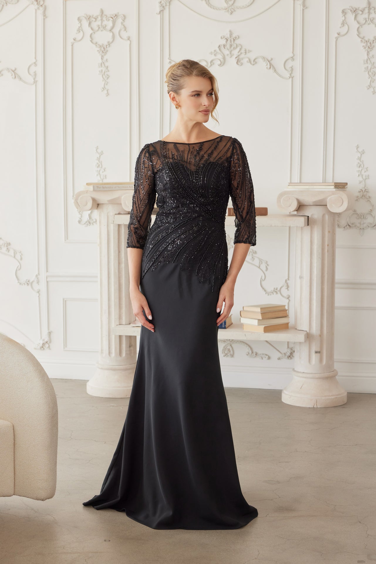 Round Neck Satin Sheath Mother of the Bride Gown with... –