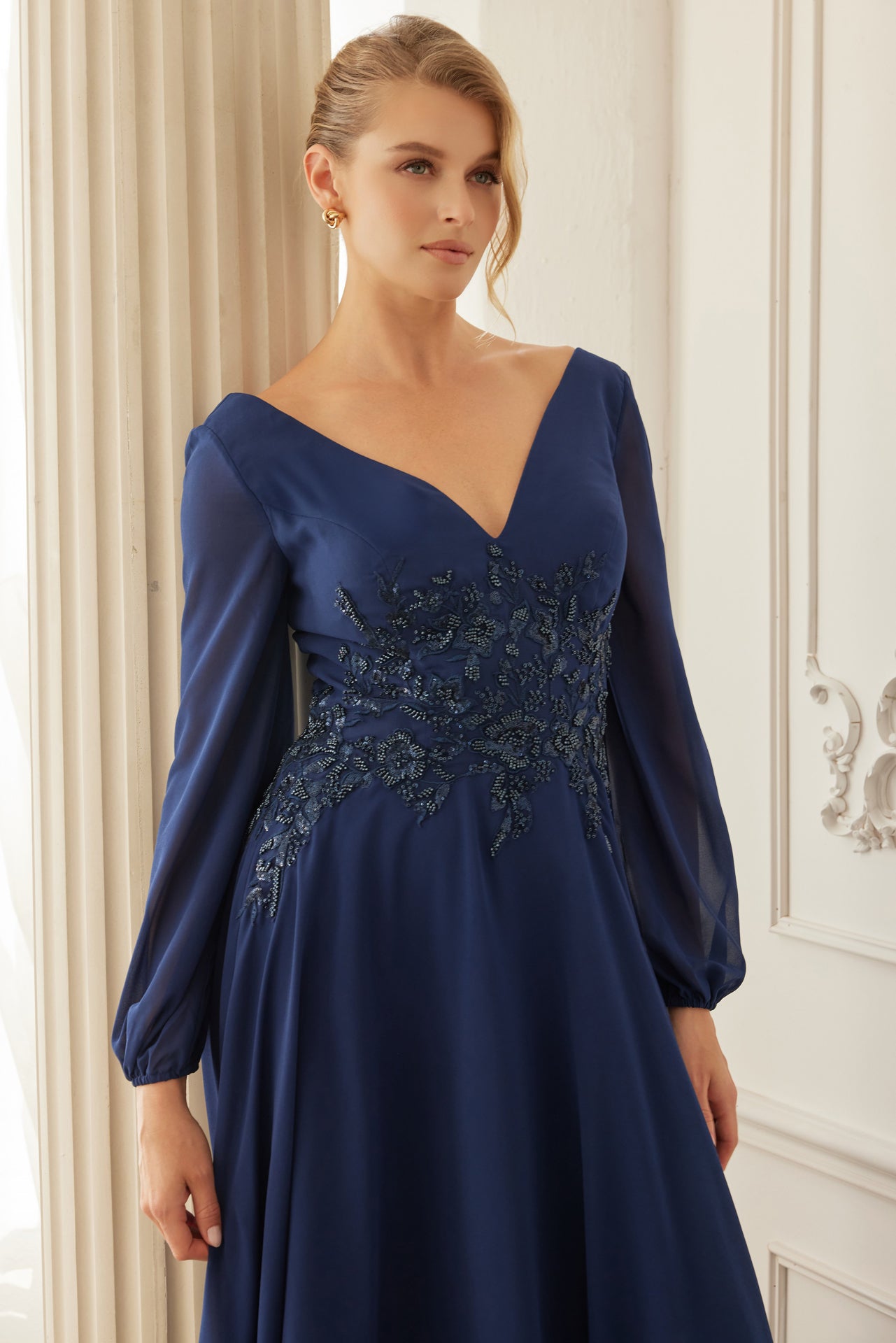 Formal A-Line Mother Of Bride Gown w/ Long Sleeves &... – smcfashion.com Formal A-Line Mother Of Bride Gown w/ Long Sleeves &... – smcfashion.com