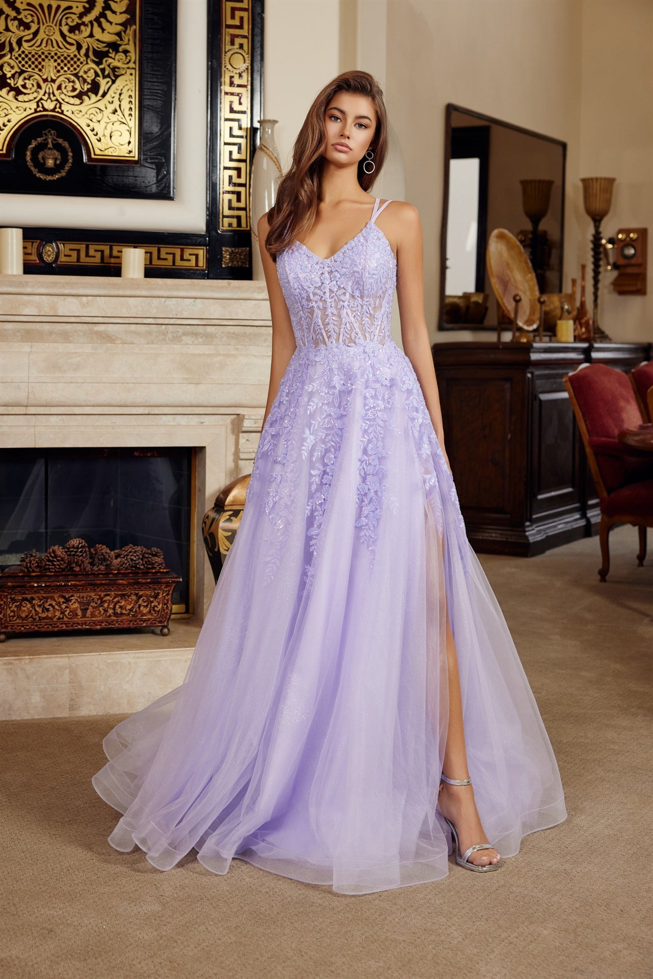 Luminous Striking Elegant Shimmering V-neck Prom Dress w/ Romantic Flo smcfashion.com Luminous Striking Elegant Shimmering V-neck Prom Dress w/ Romantic Flo smcfashion.com