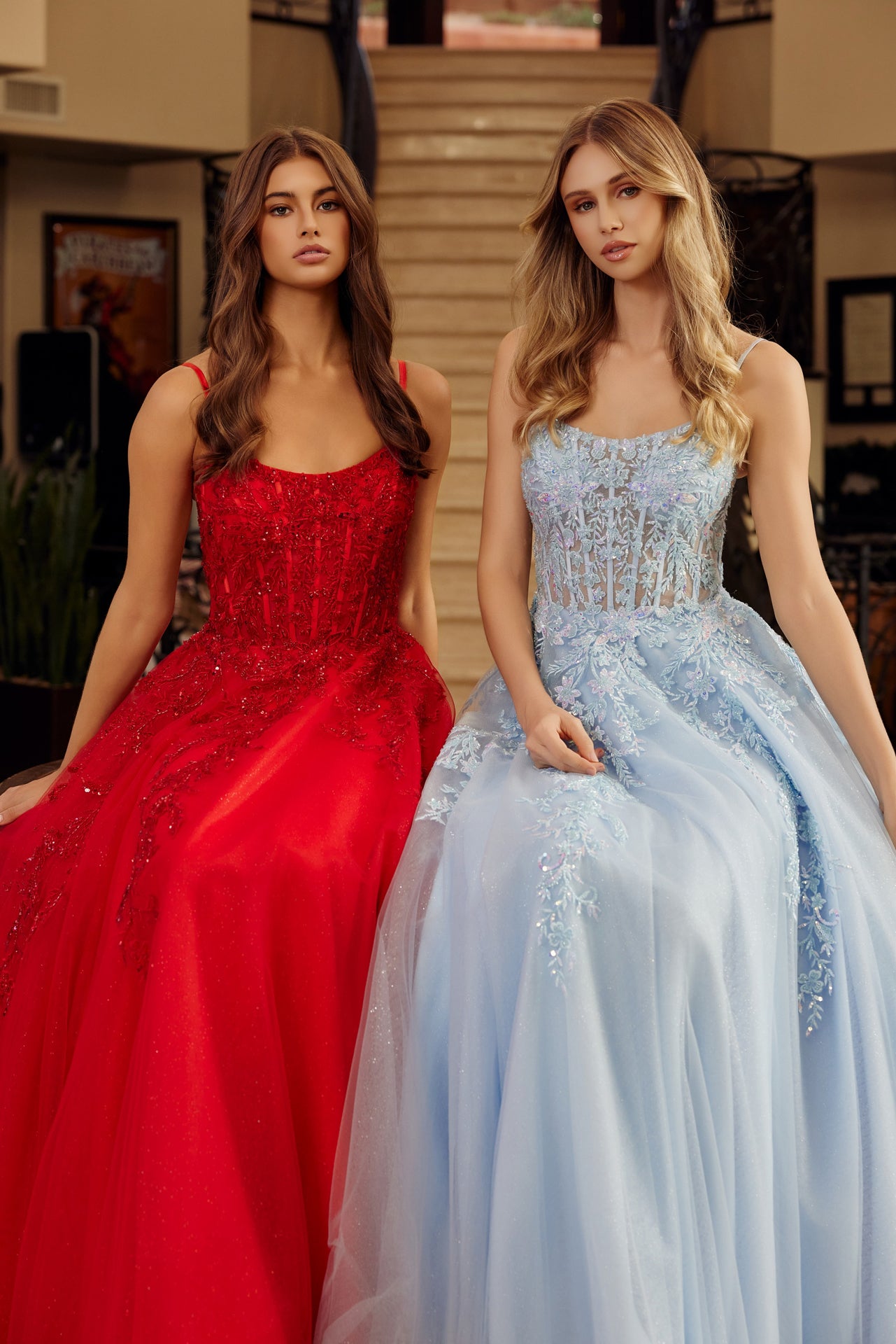 Sleeveless Layered Graduation Gown w/ Lace Applique Over Corset Bodice smcfashion.com Sleeveless Layered Graduation Gown w/ Lace Applique Over Corset Bodice smcfashion.com