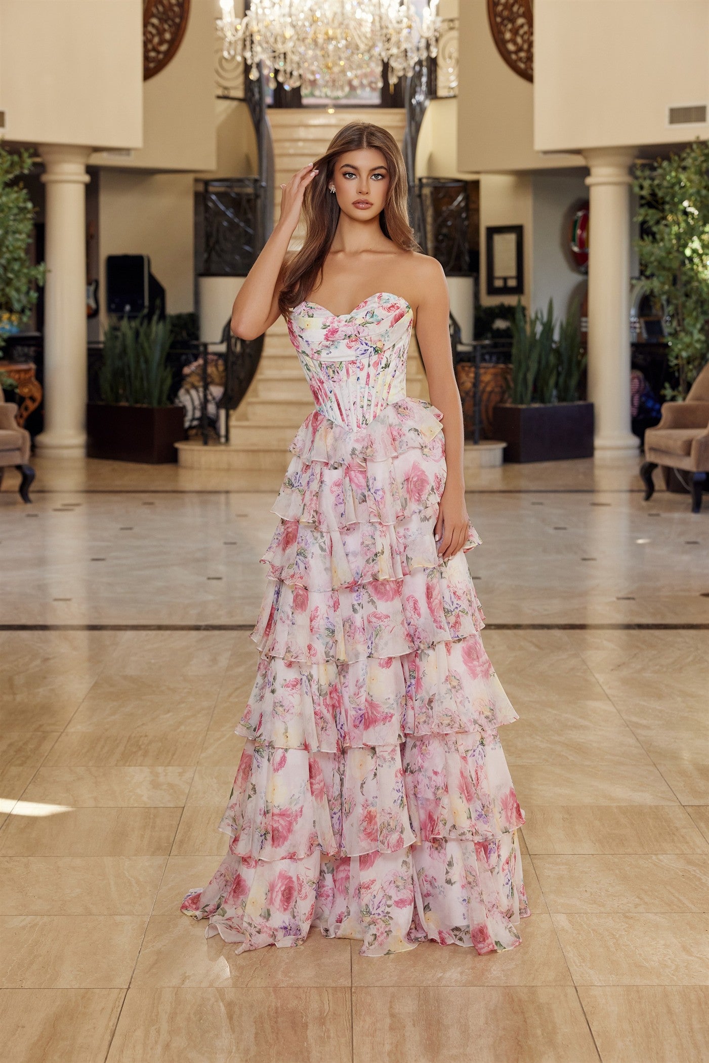 Romantic Floral Print Prom Dress w/ Corset Bodice &... –