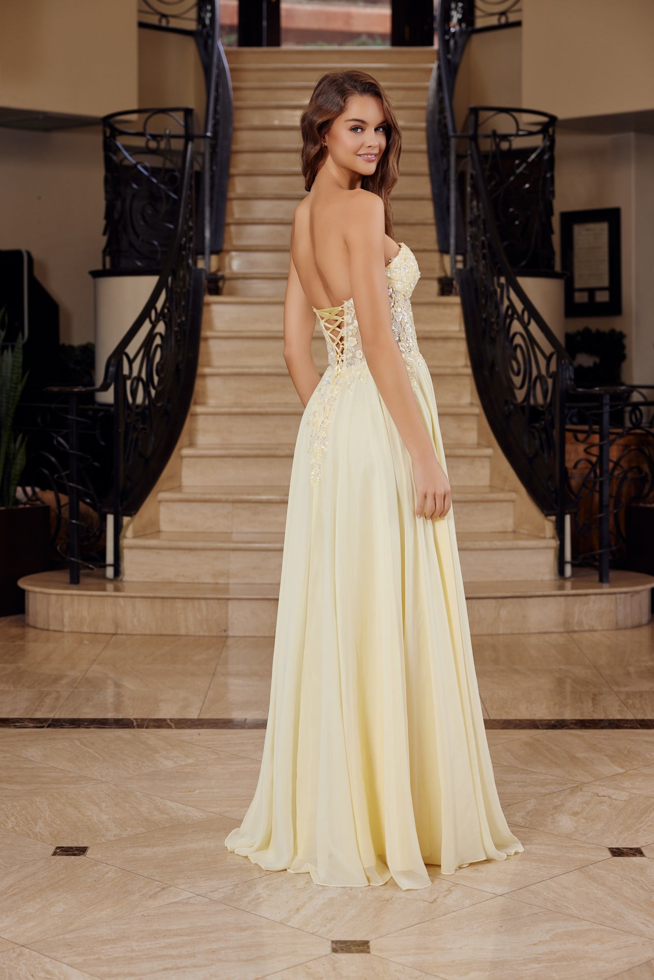 Strapless A-Line Floral Applique Graduation Gown w/... –