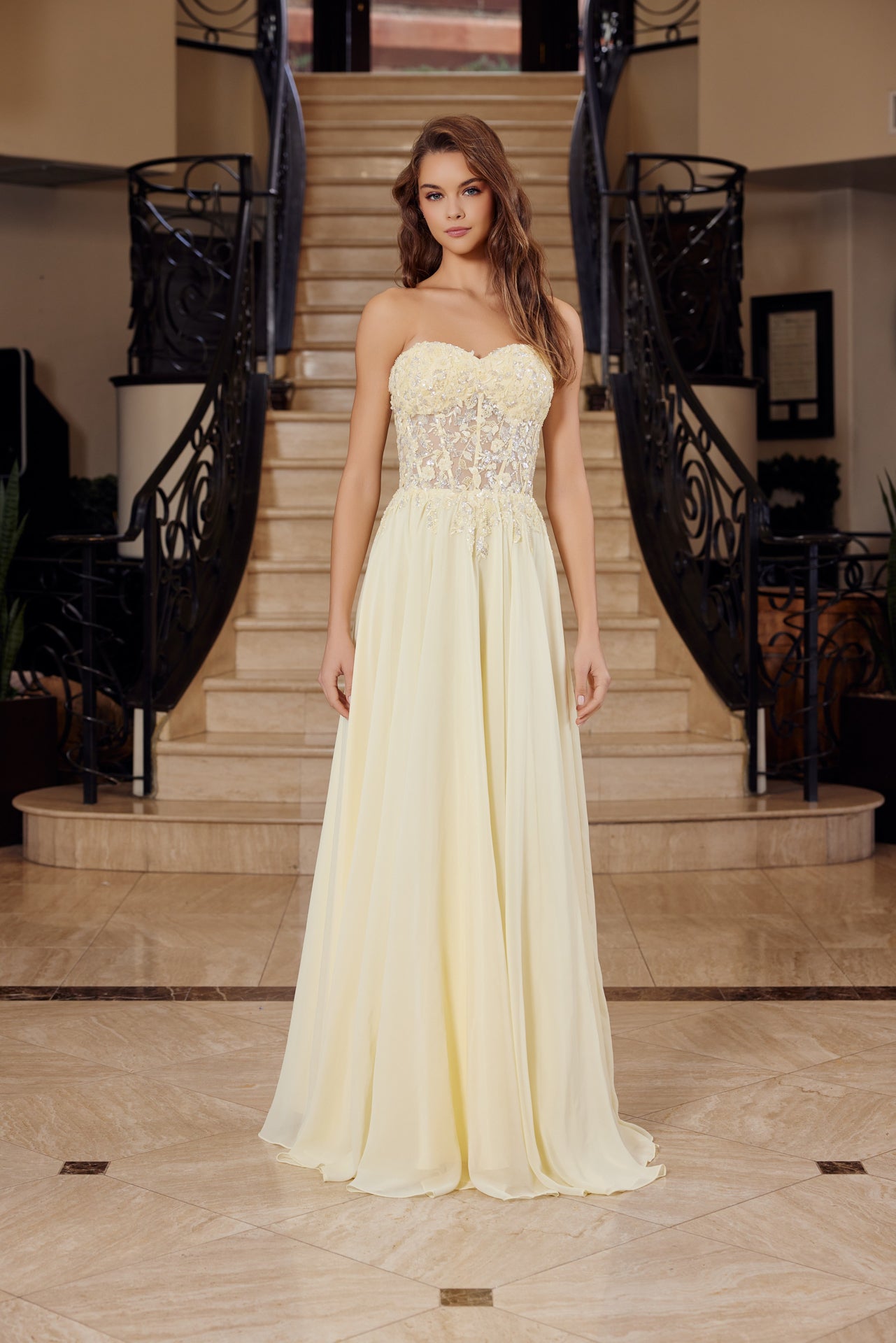 Strapless A-Line Floral Applique Graduation Gown w/... –