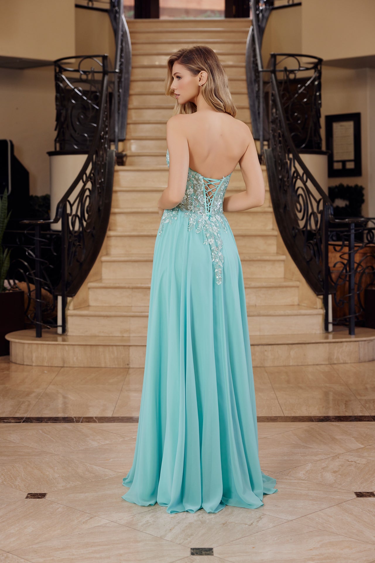 Strapless A-Line Floral Applique Graduation Gown w/... –