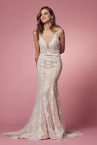 Laced Embellished Mermaid Open Back Long Wedding Dress NXH494-Wedding Dress-smcfashion.com
