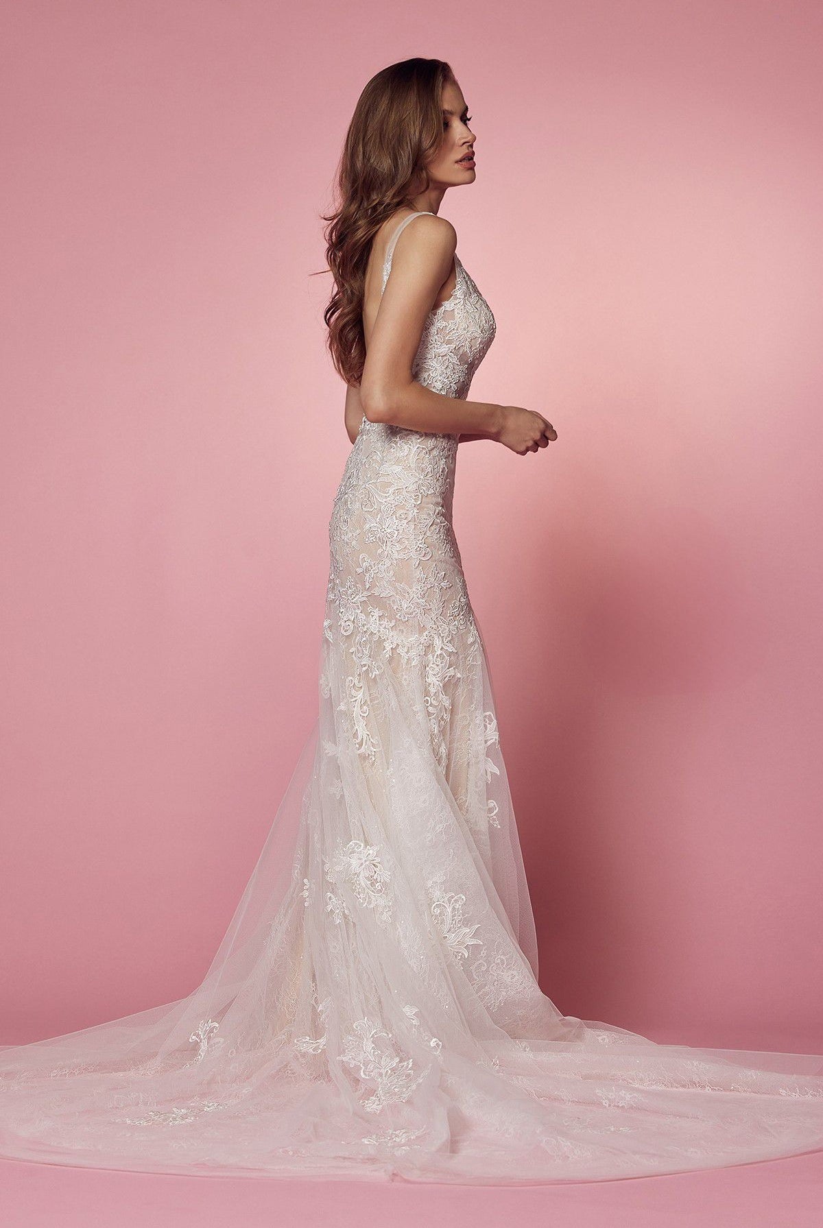 Plunging Neckline Laced Mermaid Long Wedding Dress NXH493-Wedding Dress-smcfashion.com