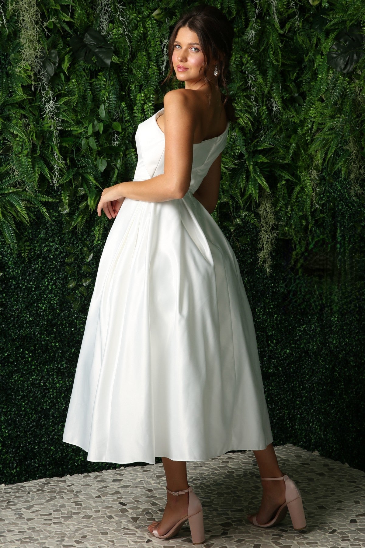 One Shoulder Satin Open Back Midi Evening & Prom Dress NXJE931 Sale-Prom Dress-smcfashion.com