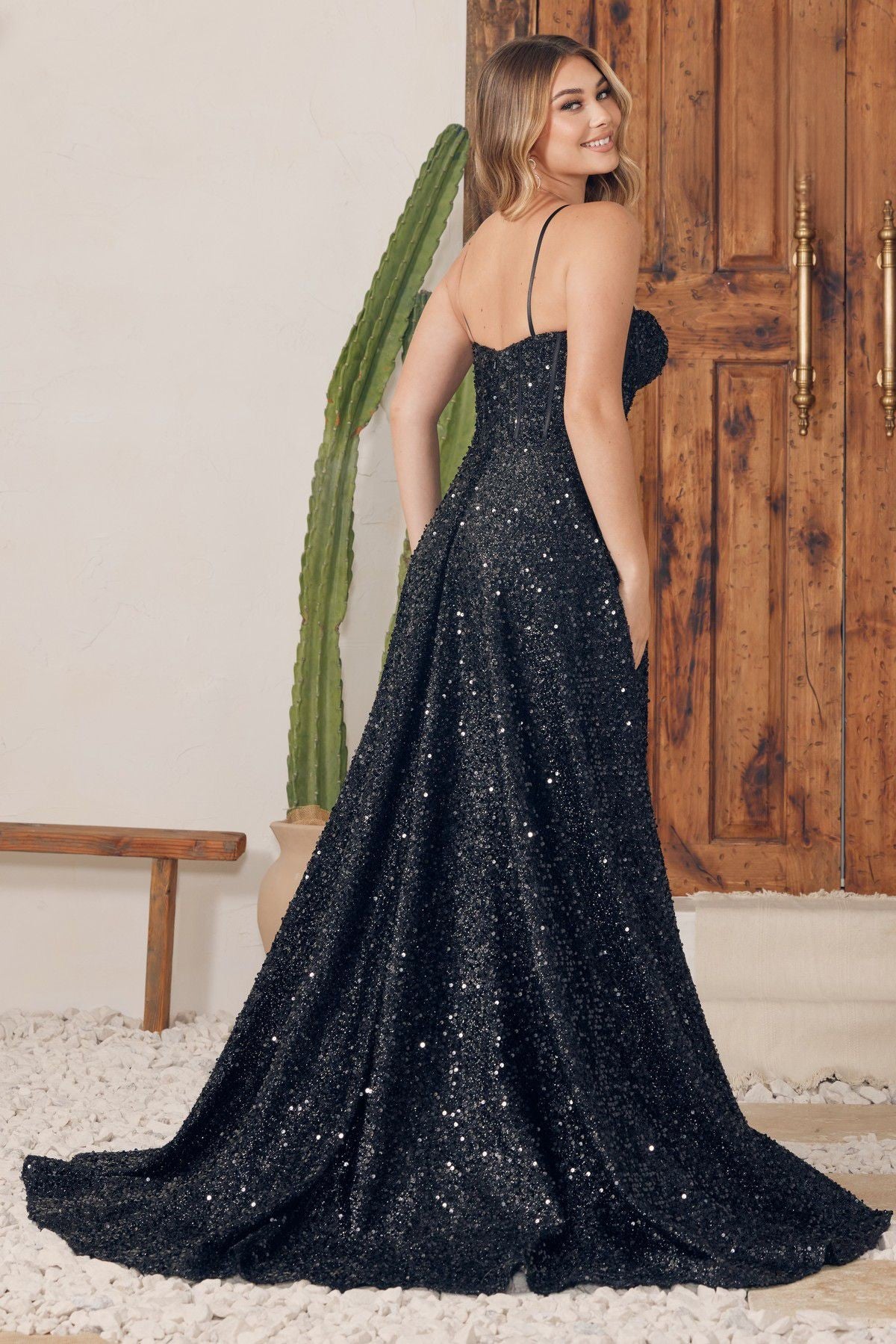Shimmering Sequin Sweetheart Sultry Leg Slit Spaghetti Straps Long Prom Dress NXA1241-Prom Dress-smcfashion.com
