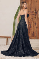 Shimmering Sequin Sweetheart Sultry Leg Slit Spaghetti Straps Long Prom Dress NXA1241-Prom Dress-smcfashion.com