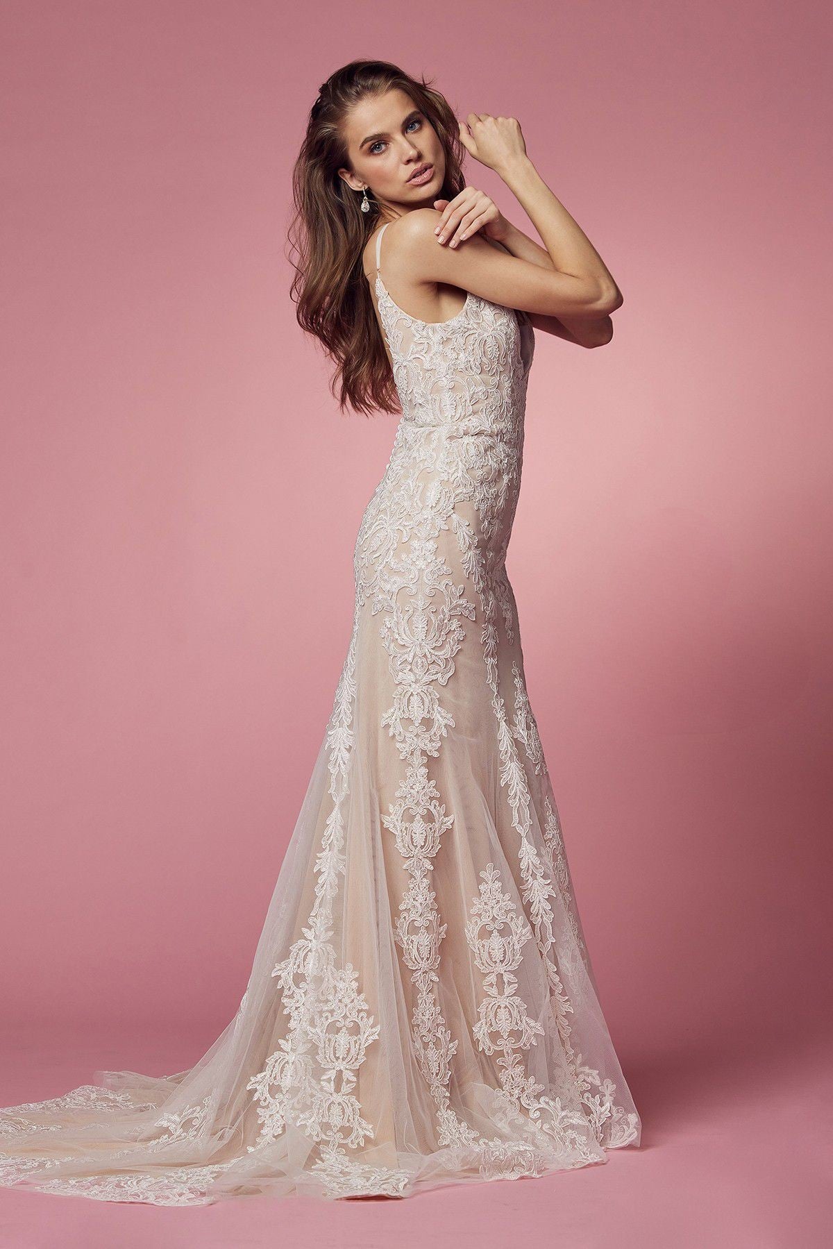 Laced Embellished Mermaid Open Back Long Wedding Dress NXH494-Wedding Dress-smcfashion.com