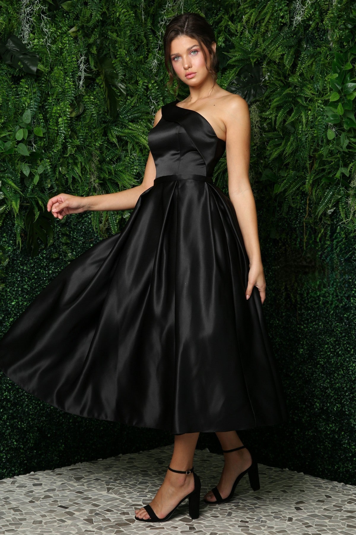 One Shoulder Satin Open Back Midi Evening & Prom Dress NXJE931 Sale-Prom Dress-smcfashion.com