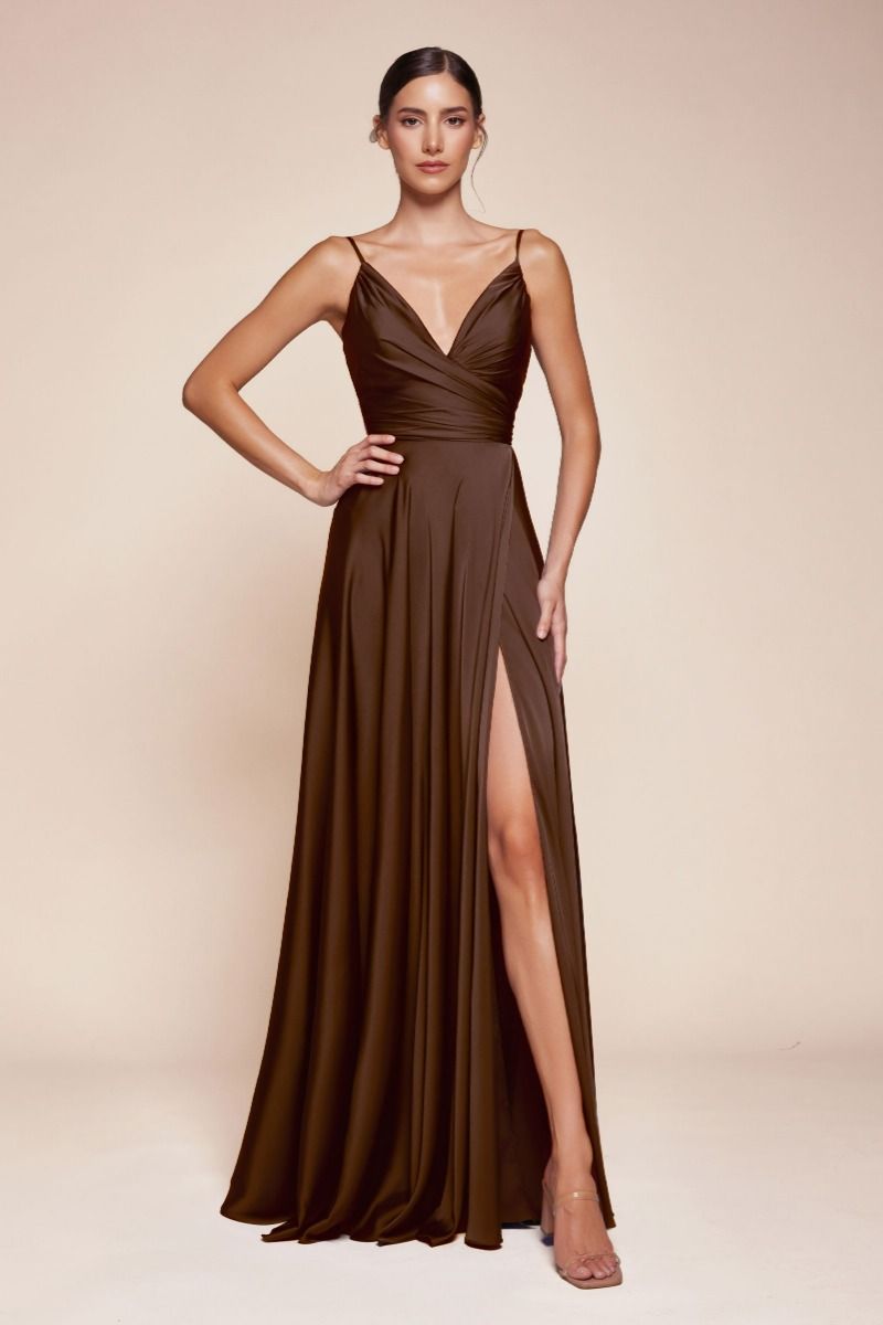 Soft Satin A-Line Bridesmaid Dress w/ Elegant Leg Slit &... –