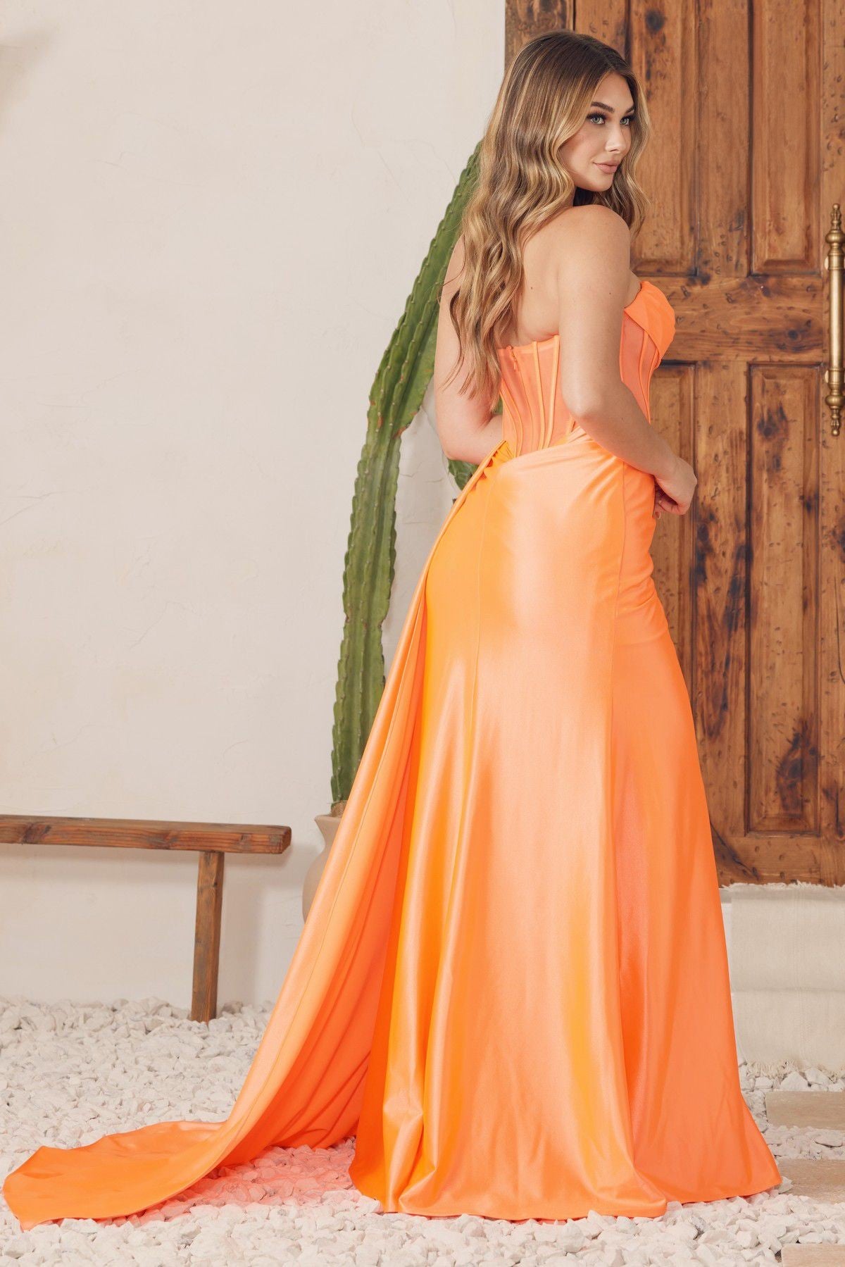 Stunning Strapless Satin Cowl Neck Side Slit Long Evening Dress NXE1237-Evening Dress-smcfashion.com