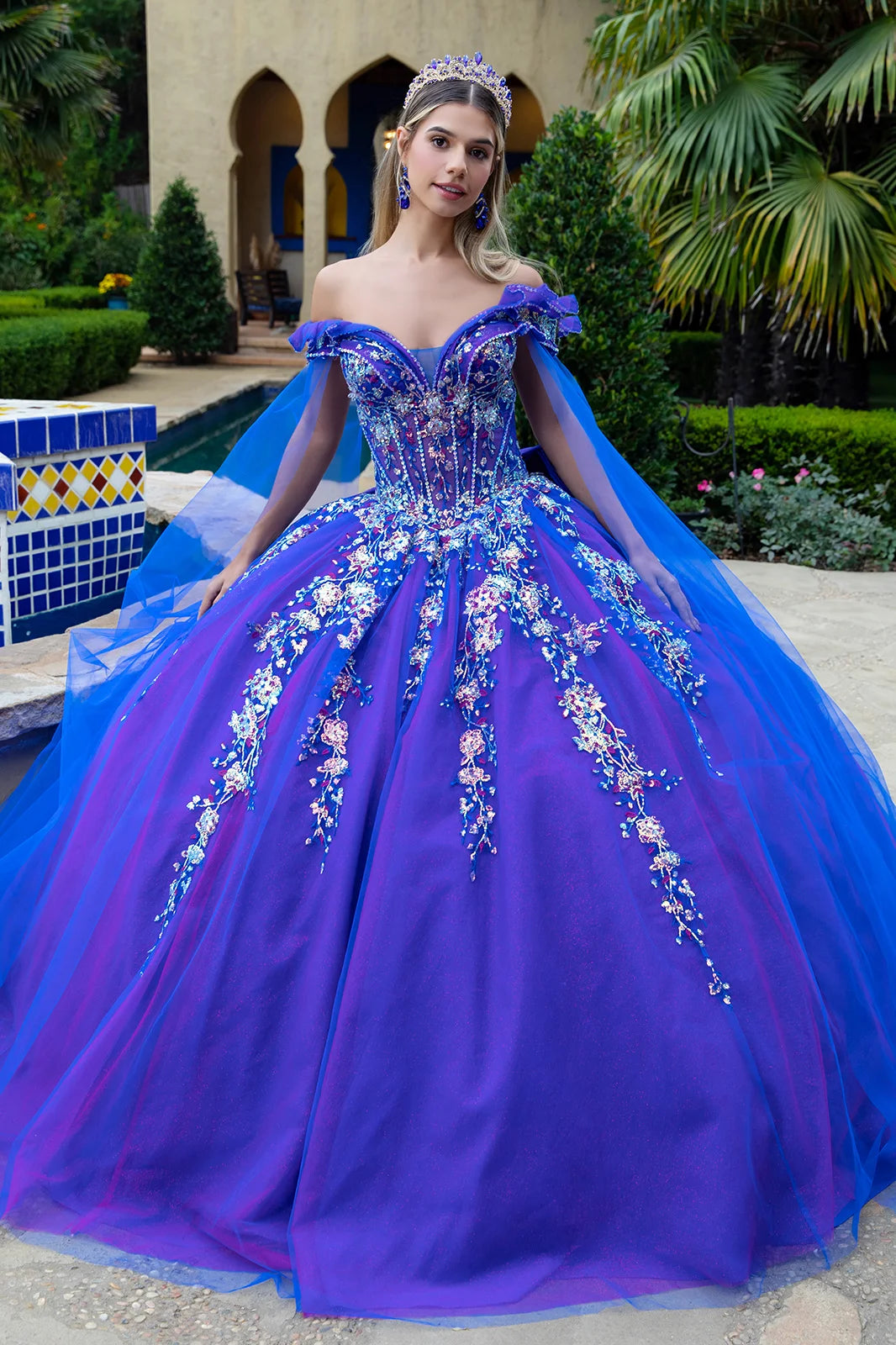 Sweetheart neckline sequin pattern glitter mesh quinceanera dress w detachable bow GLGL3518 –