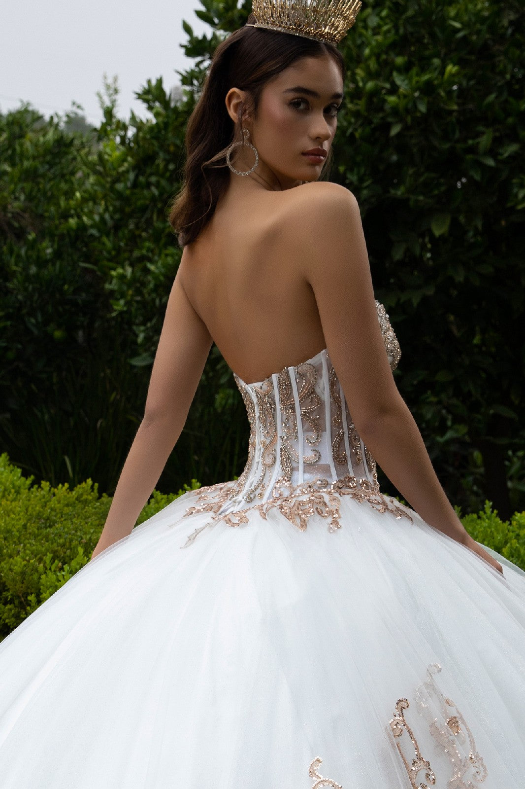 Embellished scallop edge corset with matching dangling loop