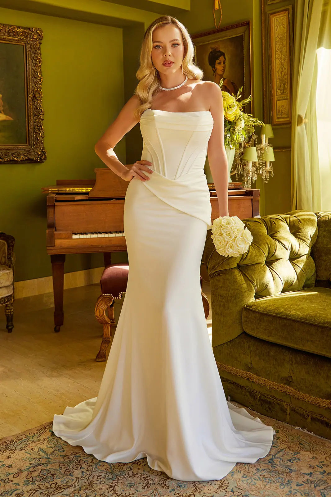 Ruched bodice strapless fitted wedding gown GLGL3584 –