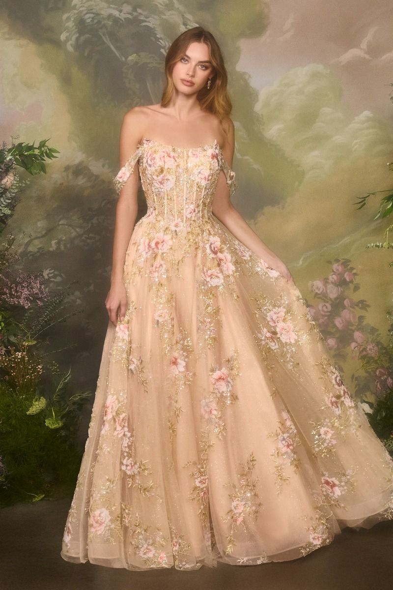 champagne dress in store Champagne Long Sleeve Crystal Gown M