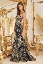 Opulent Gold Floral One-Shoulder Mermaid Long Evening Dress NXG1146-Evening Dress-smcfashion.com